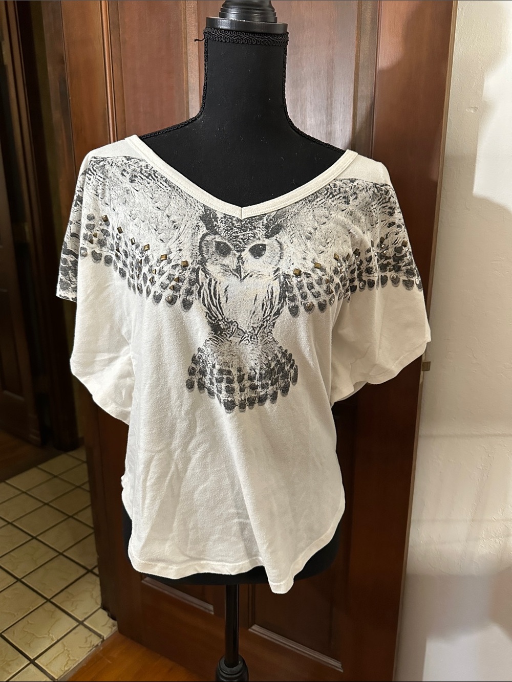 Material Girl White V-Neck Owl Graphic Tee